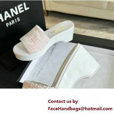 Chanel Tweed  &  Patent Calfskin Mules G45555 Pink 2024